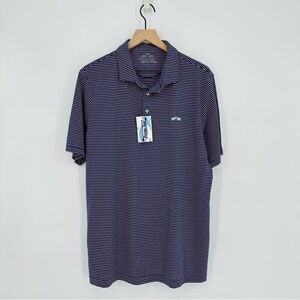 Rising Tide Stripe Performance Polo Shirt Short Sleeve Navy Pink Men's Large NEW